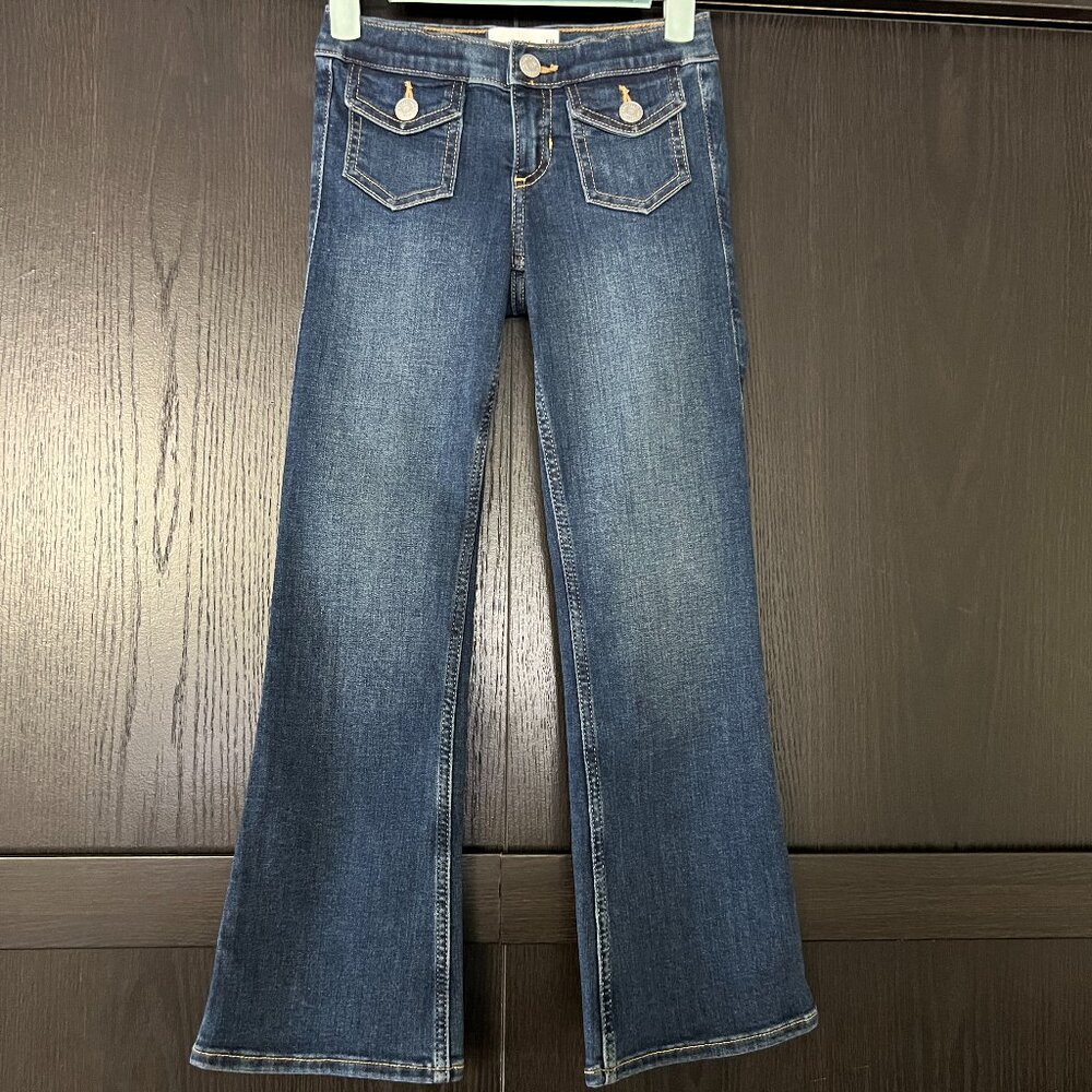 abercrombie kids Low Rise Boot Cut Jeans 5/6 LONG Adjustable Waist Stretchy EUC
